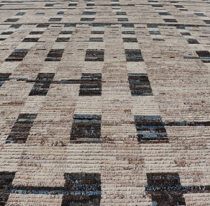 Modern Hand - Knotted Moroccan Rug in Wool with Sub - Geometric Design This modern casual tribal rug has been hand - knotted in wool. The rug features a modern sub - geometric modern design, rendered in blue, charcoal and earthy tones; making this rug a... - Keivan Woven ArtsAFG - 40965 - 19634Rug