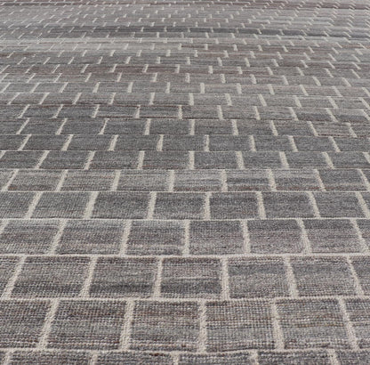 The rug showcases its expansive grid pattern, emphasizing the uniformity and precise alignment of each block. The blocks contrast sharply against the lighter threads, creating a striking visual grid that is both bold and balanced. Perfect for a contemp... - Keivan Woven ArtsAFG - 40986 - 19640Rug