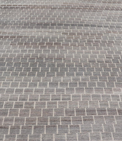 The rug showcases its expansive grid pattern, emphasizing the uniformity and precise alignment of each block. The blocks contrast sharply against the lighter threads, creating a striking visual grid that is both bold and balanced. Perfect for a contemp... - Keivan Woven ArtsAFG - 40986 - 19640Rug