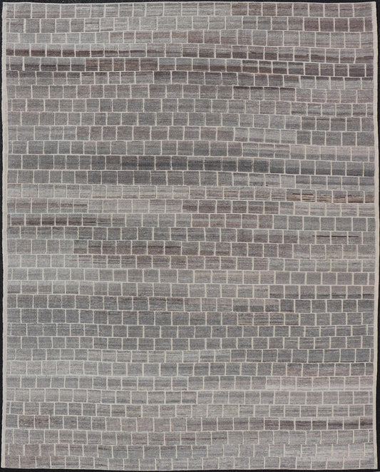The rug showcases its expansive grid pattern, emphasizing the uniformity and precise alignment of each block. The blocks contrast sharply against the lighter threads, creating a striking visual grid that is both bold and balanced. Perfect for a contemp... - Keivan Woven ArtsAFG - 40986 - 19640Rug
