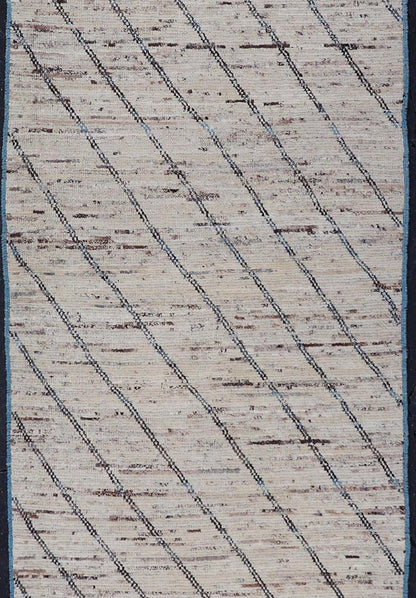 Modern Hand - Knotted Runner in Wool with Slanted Linear Design in Earthy Tones This modern casual tribal rug has been hand - knotted. The rug features a modern linear design, rendered in earthy tones and blues, making this rug a superb fit for a va... - Keivan Woven ArtsAFG - 41031 - 19466Rug