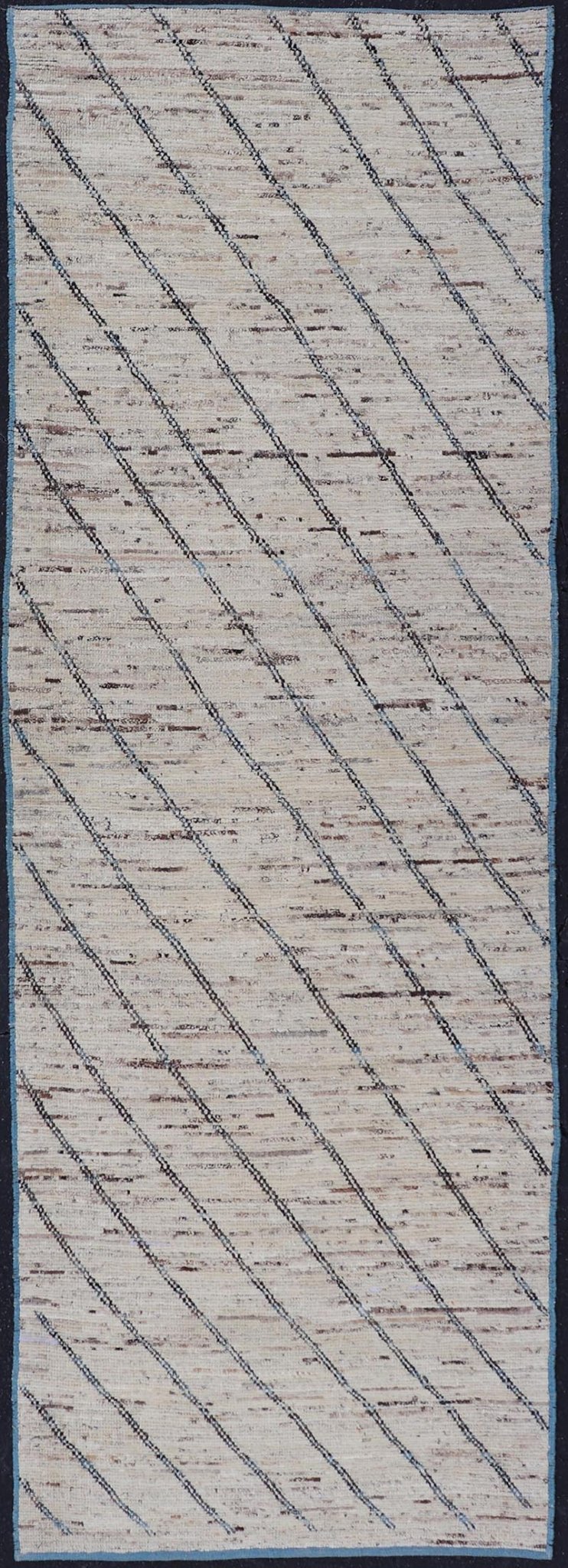 Modern Hand - Knotted Runner in Wool with Slanted Linear Design in Earthy Tones This modern casual tribal rug has been hand - knotted. The rug features a modern linear design, rendered in earthy tones and blues, making this rug a superb fit for a va... - Keivan Woven ArtsAFG - 41031 - 19466Rug