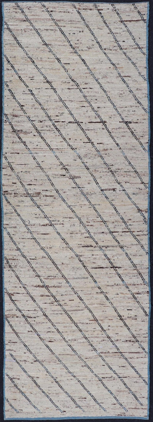 Modern Hand - Knotted Runner in Wool with Slanted Linear Design in Earthy Tones This modern casual tribal rug has been hand - knotted. The rug features a modern linear design, rendered in earthy tones and blues, making this rug a superb fit for a va... - Keivan Woven ArtsAFG - 41031 - 19466Rug