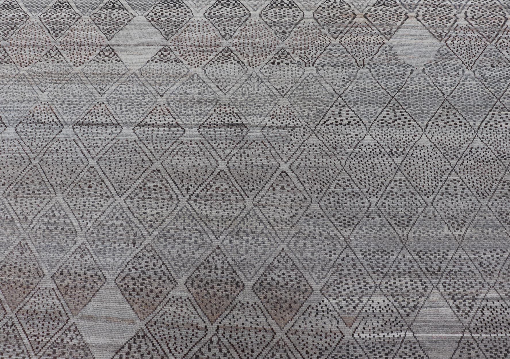 Very Large Modern Rug with Diamond Design in Gray, Taupe & Earth Tones, Keivan Woven Arts/ rug AFG - 41472, country of origin / type: Afghanistan / Modern Casual, circa Early - 21th Century. Measures: 18'3 x 26'6. This impressive rug with its... - Keivan Woven ArtsAFG - 41472 - 19526Rug