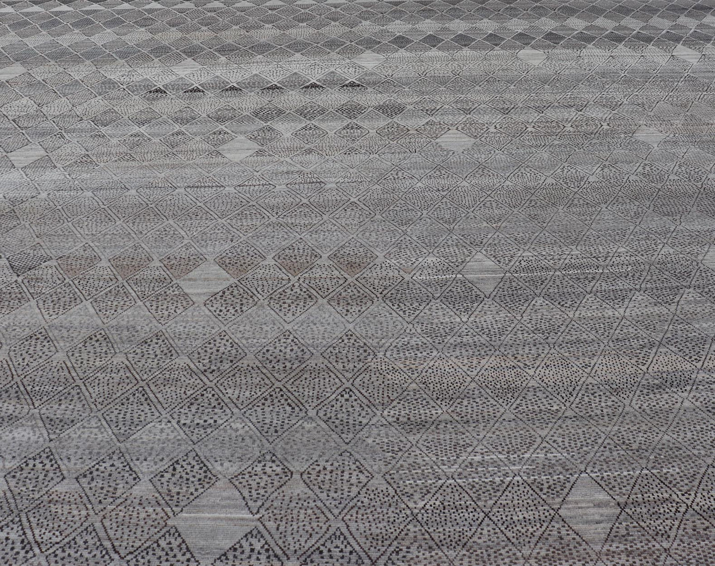Very Large Modern Rug with Diamond Design in Gray, Taupe & Earth Tones, Keivan Woven Arts/ rug AFG - 41472, country of origin / type: Afghanistan / Modern Casual, circa Early - 21th Century. Measures: 18'3 x 26'6. This impressive rug with its... - Keivan Woven ArtsAFG - 41472 - 19526Rug