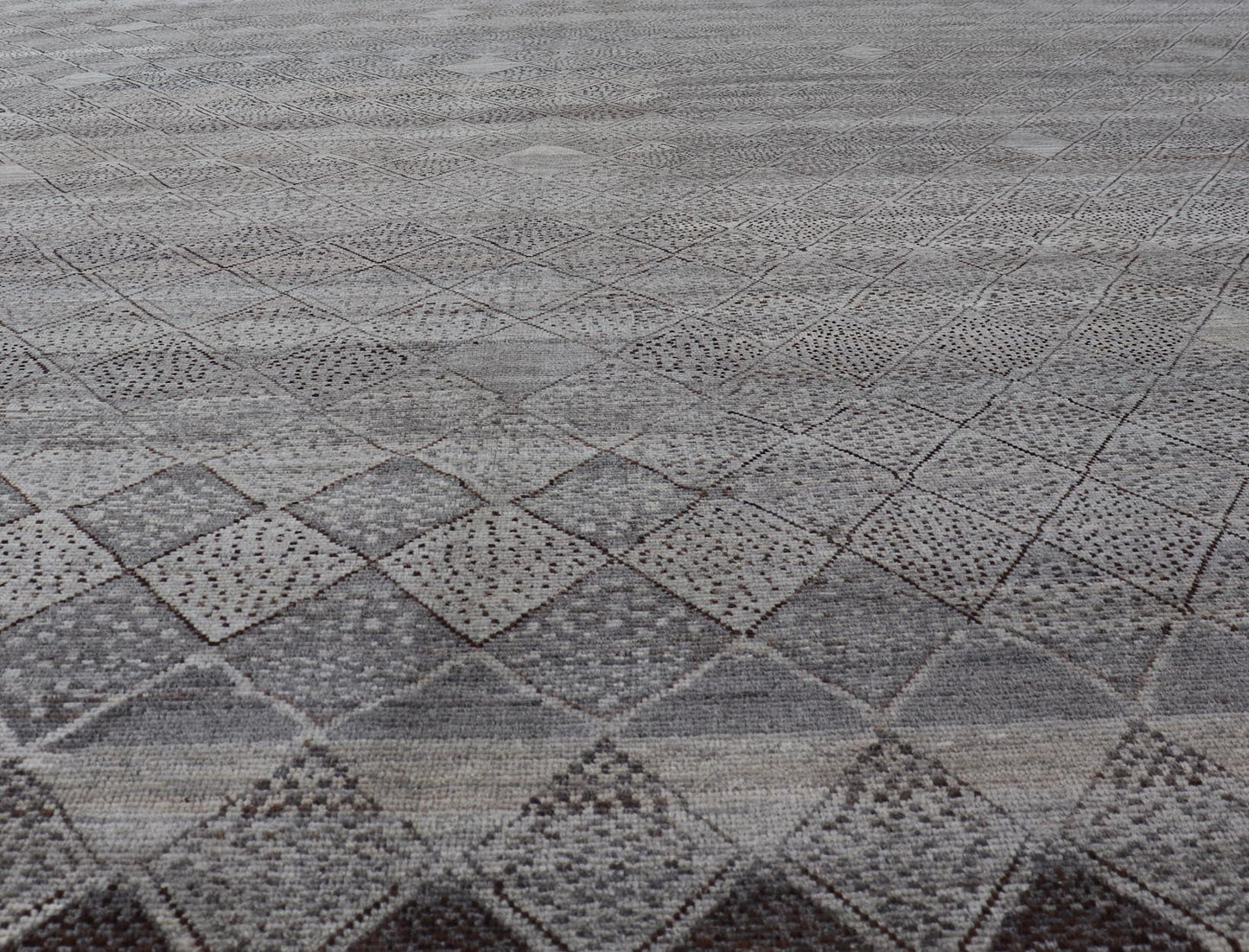 Very Large Modern Rug with Diamond Design in Gray, Taupe & Earth Tones, Keivan Woven Arts/ rug AFG - 41472, country of origin / type: Afghanistan / Modern Casual, circa Early - 21th Century. Measures: 18'3 x 26'6. This impressive rug with its... - Keivan Woven ArtsAFG - 41472 - 19526Rug