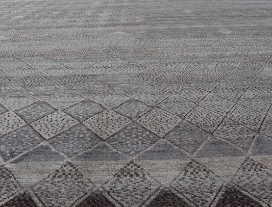 Very Large Modern Rug with Diamond Design in Gray, Taupe & Earth Tones, Keivan Woven Arts/ rug AFG - 41472, country of origin / type: Afghanistan / Modern Casual, circa Early - 21th Century. Measures: 18'3 x 26'6. This impressive rug with its... - Keivan Woven ArtsAFG - 41472 - 19526