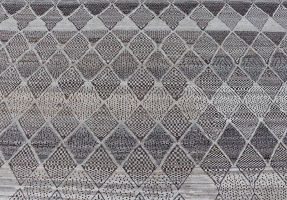 Very Large Modern Rug with Diamond Design in Gray, Taupe & Earth Tones, Keivan Woven Arts/ rug AFG - 41472, country of origin / type: Afghanistan / Modern Casual, circa Early - 21th Century. Measures: 18'3 x 26'6. This impressive rug with its... - Keivan Woven ArtsAFG - 41472 - 19526Rug