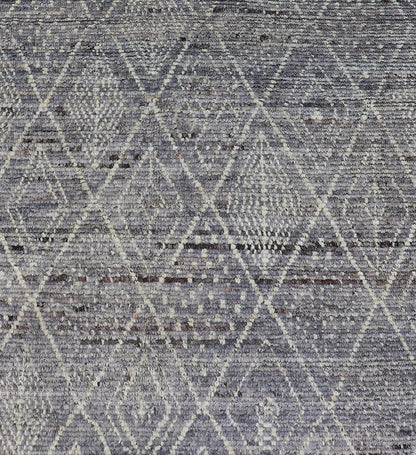 Modern Casual Gallery Runner with Moroccan Diamond Pattern in Purple, gray, Lilac, Ivory & Brown This beautiful Moroccan gallery runner, from our Modern Casual collection, is rendered in a gray - , purple, lilac background, with an ivory diamond d... - Keivan Woven ArtsAFG - 43427 - 20175Rug