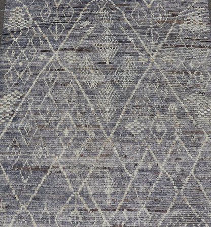 Modern Casual Gallery Runner with Moroccan Diamond Pattern in Purple, gray, Lilac, Ivory & Brown This beautiful Moroccan gallery runner, from our Modern Casual collection, is rendered in a gray - , purple, lilac background, with an ivory diamond d... - Keivan Woven ArtsAFG - 43427 - 20175Rug