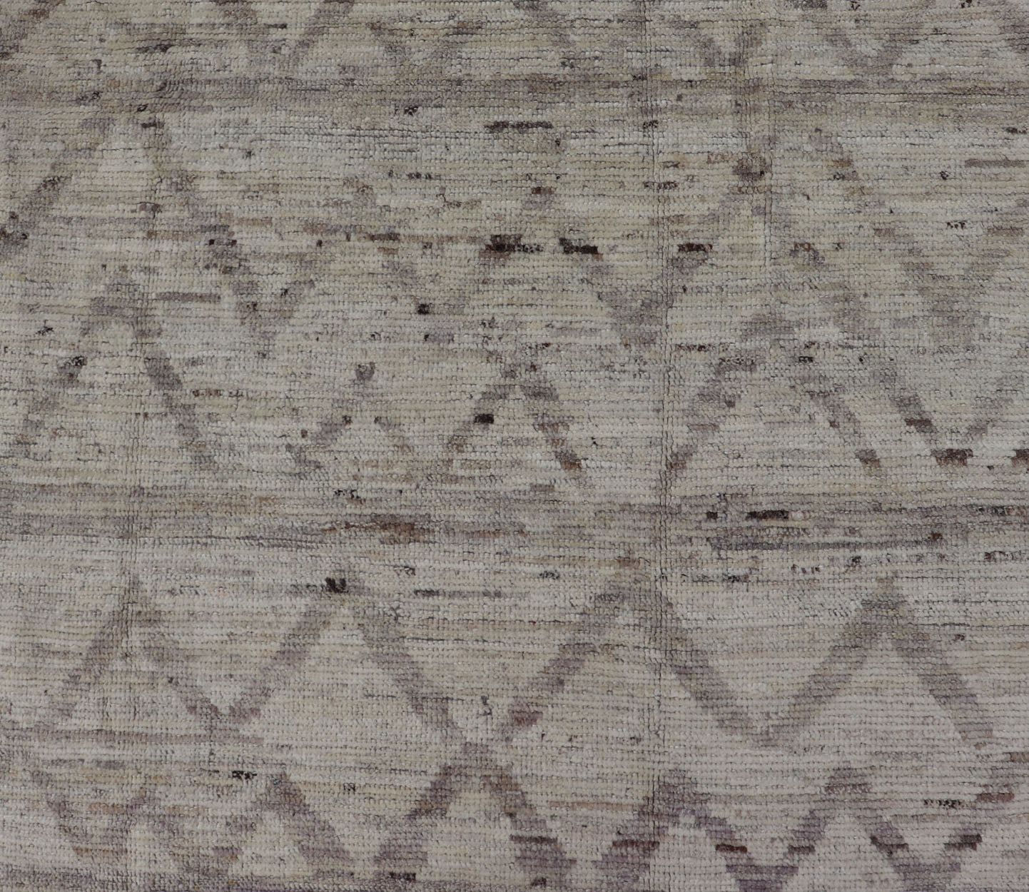 Afghan Modern Casual Chevron Runner in Light Cream and Dark Gray This quirky gallery runner features cream and light gray, with a chevron - like pattern skewing across the rug's width. Between the quiet coalescence of the shades of gray an... - Keivan Woven ArtsAFG - 43428 - 20181Rug