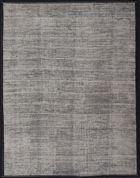 Oversized Afghan Minimalist Modern Casual With Black Background and Ivory Pile This large modern casual rug's field displays a ivory colored pile. Underneath the field shows a black base for a background. These beautiful colors are perfect for ... - Keivan Woven ArtsAFG - 43429 - 20187Rug