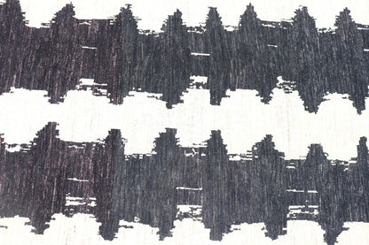 Measures 9'6 x 12'1 This modern casual Afghan rug has a minimalistic design of vertical motifs paneled asymmetrically in black and white. This piece has been hand - knotted with a piled texture, giving the foundation durability. Modern Afg... - Keivan Woven ArtsAFG - 43433 - 20199Rug