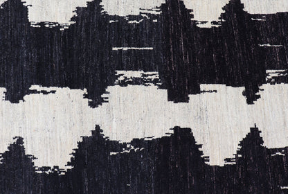 Measures 9'6 x 12'1 This modern casual Afghan rug has a minimalistic design of vertical motifs paneled asymmetrically in black and white. This piece has been hand - knotted with a piled texture, giving the foundation durability. Modern Afg... - Keivan Woven ArtsAFG - 43433 - 20199Rug