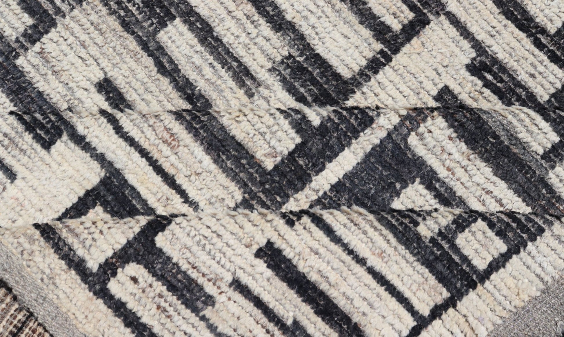 Sub - Geometric Afghan Abstract All - Over Modern Design in Ebony and Ivory This Afghan hand - knotted area rug features an abstract, all - over design in ivory. The background is rich with ebony, while the design and border each di... - Keivan Woven ArtsAFG - 43438 - 20211Rug