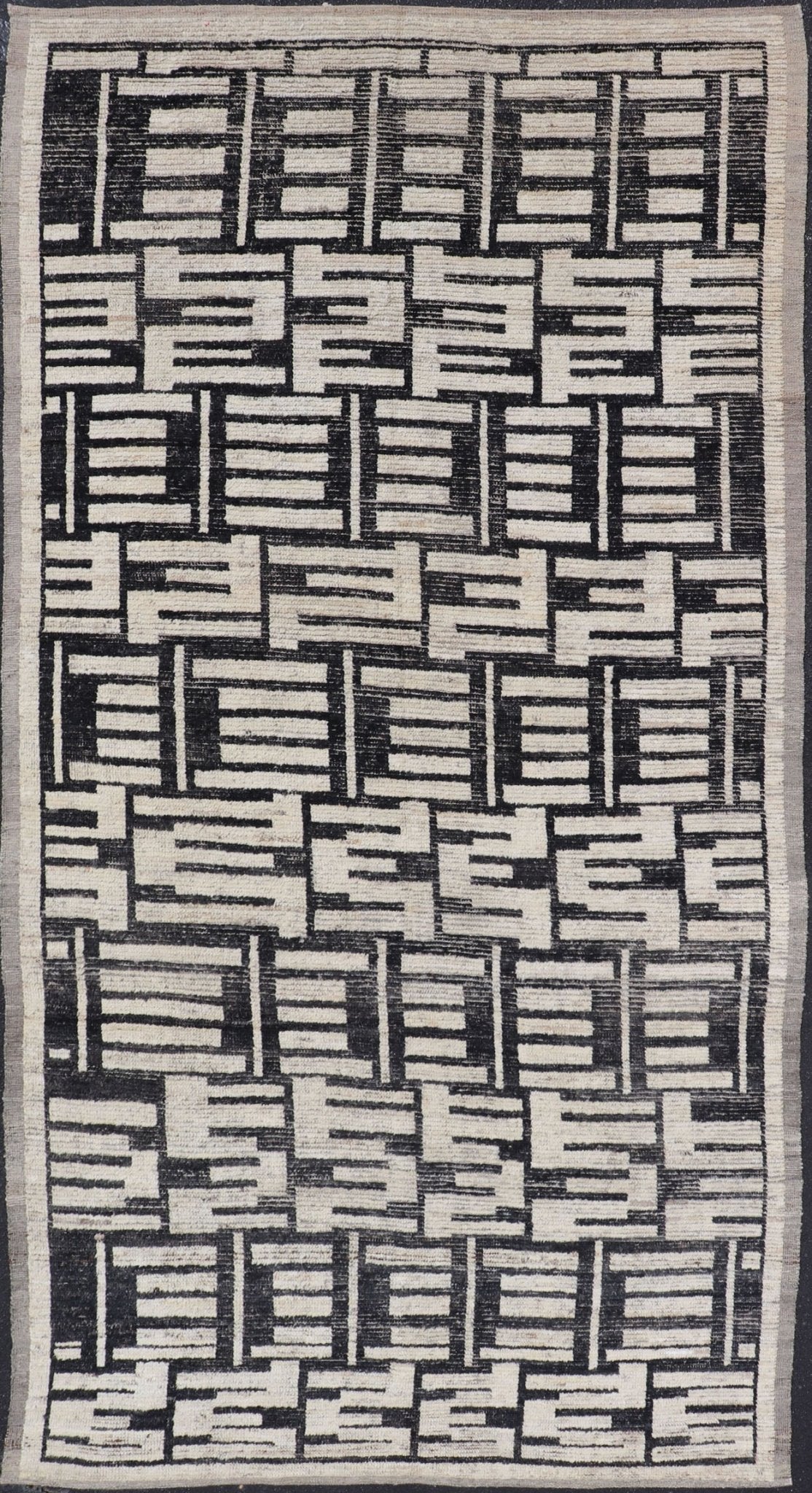 Sub - Geometric Afghan Abstract All - Over Modern Design in Ebony and Ivory This Afghan hand - knotted area rug features an abstract, all - over design in ivory. The background is rich with ebony, while the design and border each di... - Keivan Woven ArtsAFG - 43438 - 20211Rug
