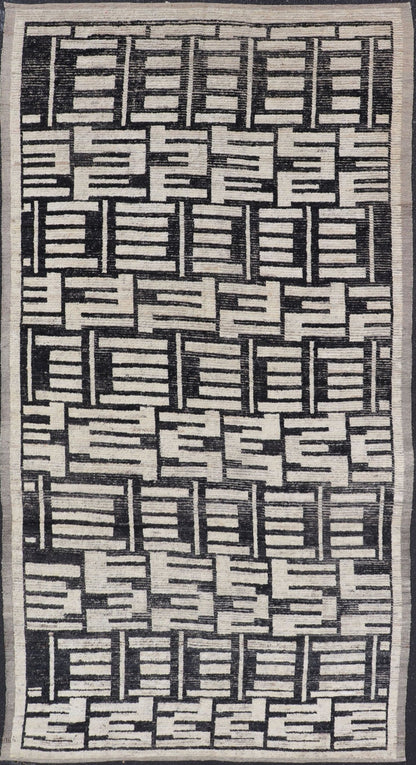 Sub - Geometric Afghan Abstract All - Over Modern Design in Ebony and Ivory This Afghan hand - knotted area rug features an abstract, all - over design in ivory. The background is rich with ebony, while the design and border each di... - Keivan Woven ArtsAFG - 43438 - 20211Rug