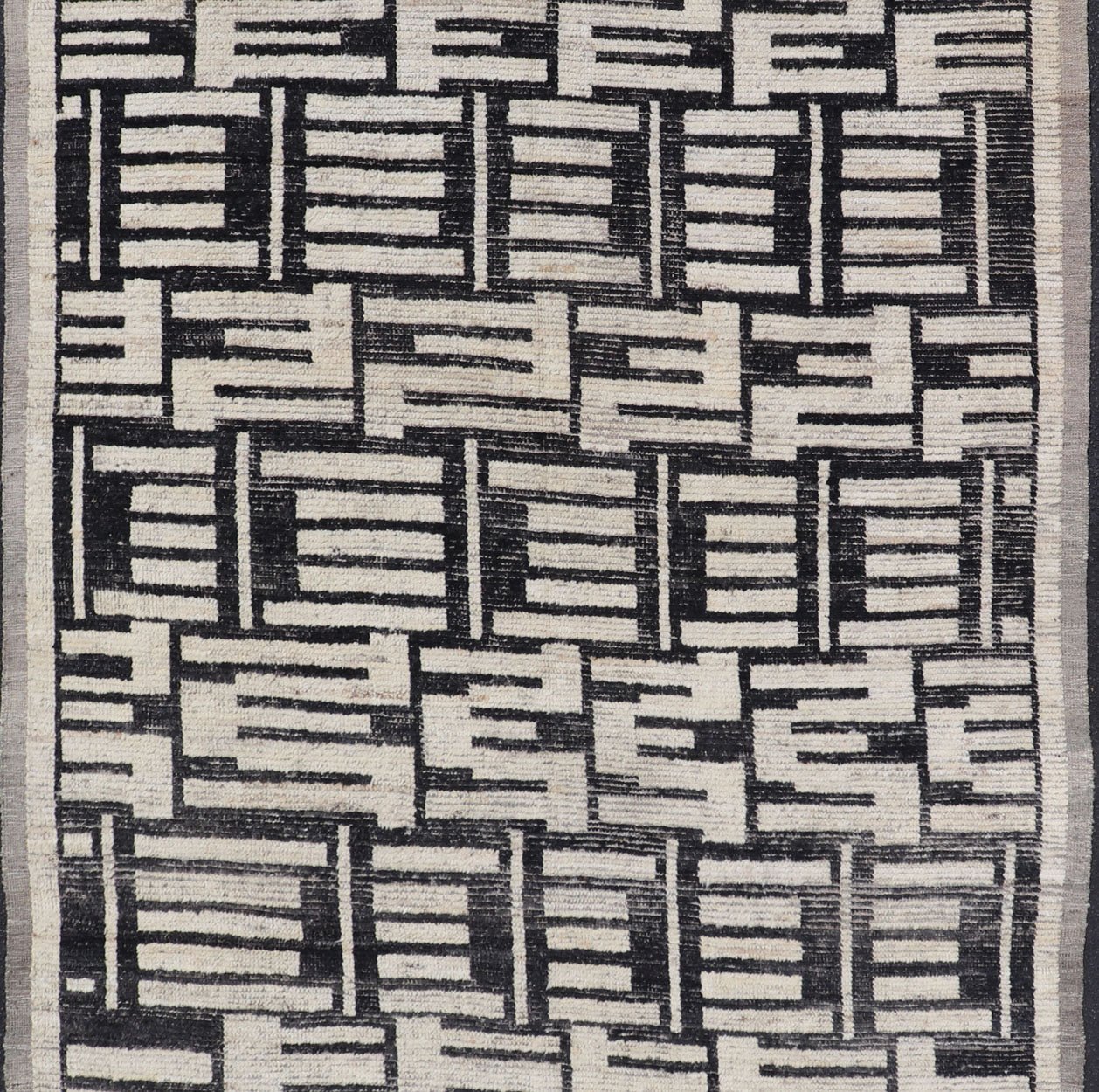Sub - Geometric Afghan Abstract All - Over Modern Design in Ebony and Ivory This Afghan hand - knotted area rug features an abstract, all - over design in ivory. The background is rich with ebony, while the design and border each di... - Keivan Woven ArtsAFG - 43438 - 20211Rug