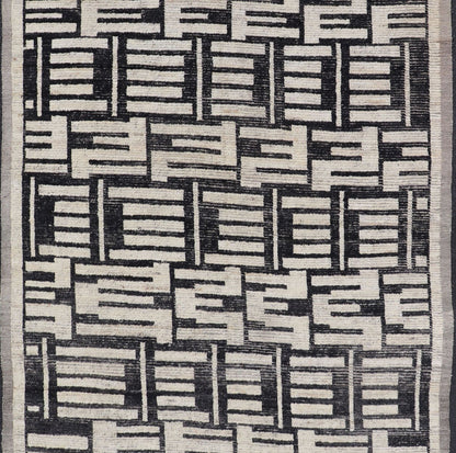 Sub - Geometric Afghan Abstract All - Over Modern Design in Ebony and Ivory This Afghan hand - knotted area rug features an abstract, all - over design in ivory. The background is rich with ebony, while the design and border each di... - Keivan Woven ArtsAFG - 43438 - 20211Rug