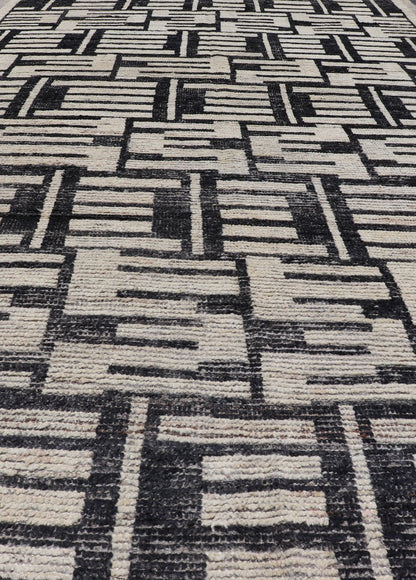 Sub - Geometric Afghan Abstract All - Over Modern Design in Ebony and Ivory This Afghan hand - knotted area rug features an abstract, all - over design in ivory. The background is rich with ebony, while the design and border each di... - Keivan Woven ArtsAFG - 43438 - 20211Rug
