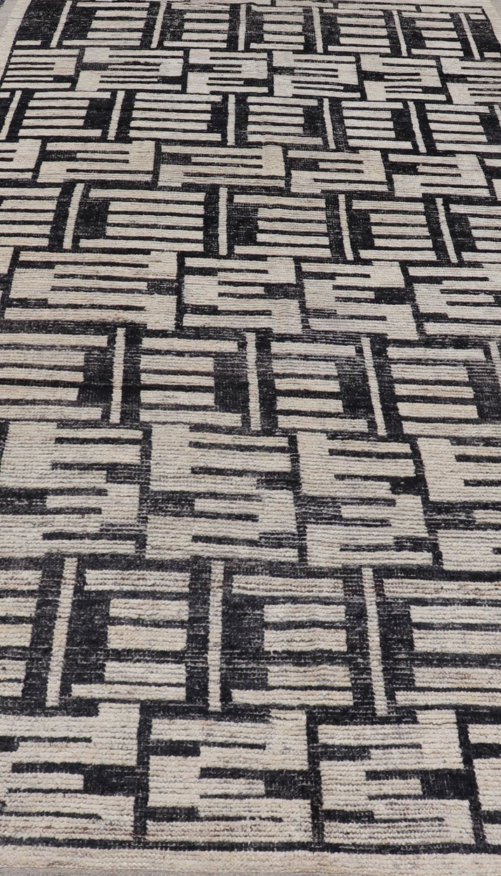 Sub - Geometric Afghan Abstract All - Over Modern Design in Ebony and Ivory This Afghan hand - knotted area rug features an abstract, all - over design in ivory. The background is rich with ebony, while the design and border each di... - Keivan Woven ArtsAFG - 43438 - 20211Rug