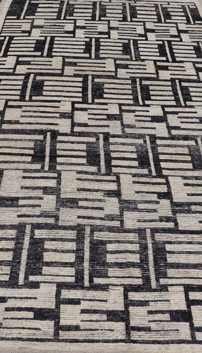 Sub - Geometric Afghan Abstract All - Over Modern Design in Ebony and Ivory This Afghan hand - knotted area rug features an abstract, all - over design in ivory. The background is rich with ebony, while the design and border each di... - Keivan Woven ArtsAFG - 43438 - 20211Rug