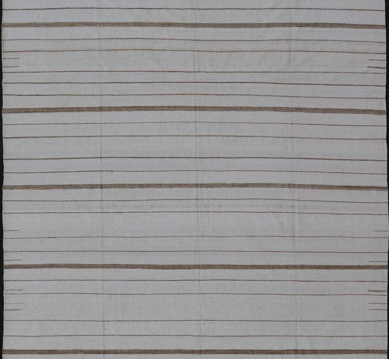 Oversized Afghan Flat Weave Kilim With Modern Design in Ivory and Light Brown This large Kilim was hand woven with cotton. The background is shades of ivory with simple horizontal stripes in taupe - mocha brown color repeating down the length of t... - Keivan Woven ArtsAFG - 43443 - 20235Rug