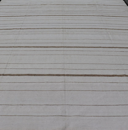 Oversized Afghan Flat Weave Kilim With Modern Design in Ivory and Light Brown This large Kilim was hand woven with cotton. The background is shades of ivory with simple horizontal stripes in taupe - mocha brown color repeating down the length of t... - Keivan Woven ArtsAFG - 43443 - 20235Rug