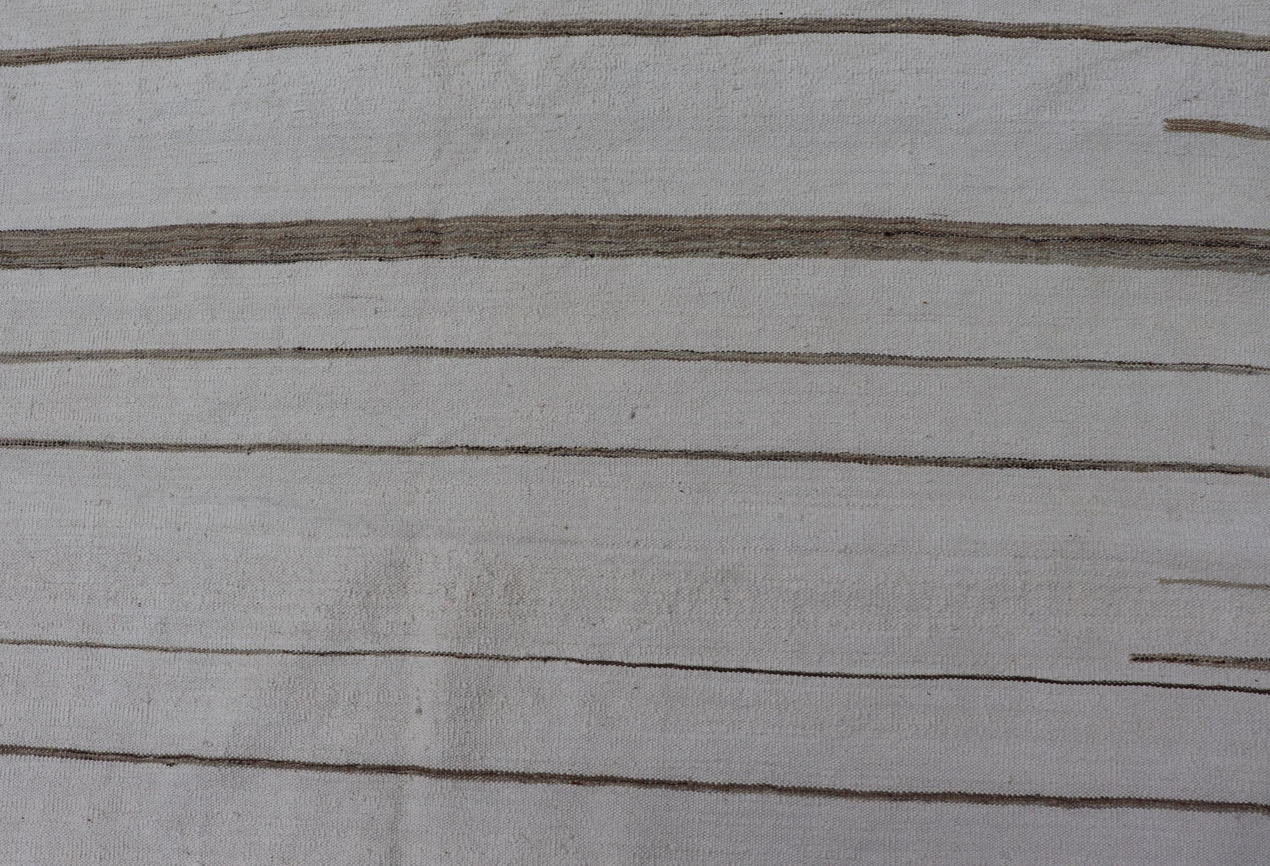 Oversized Afghan Flat Weave Kilim With Modern Design in Ivory and Light Brown This large Kilim was hand woven with cotton. The background is shades of ivory with simple horizontal stripes in taupe - mocha brown color repeating down the length of t... - Keivan Woven ArtsAFG - 43443 - 20235Rug
