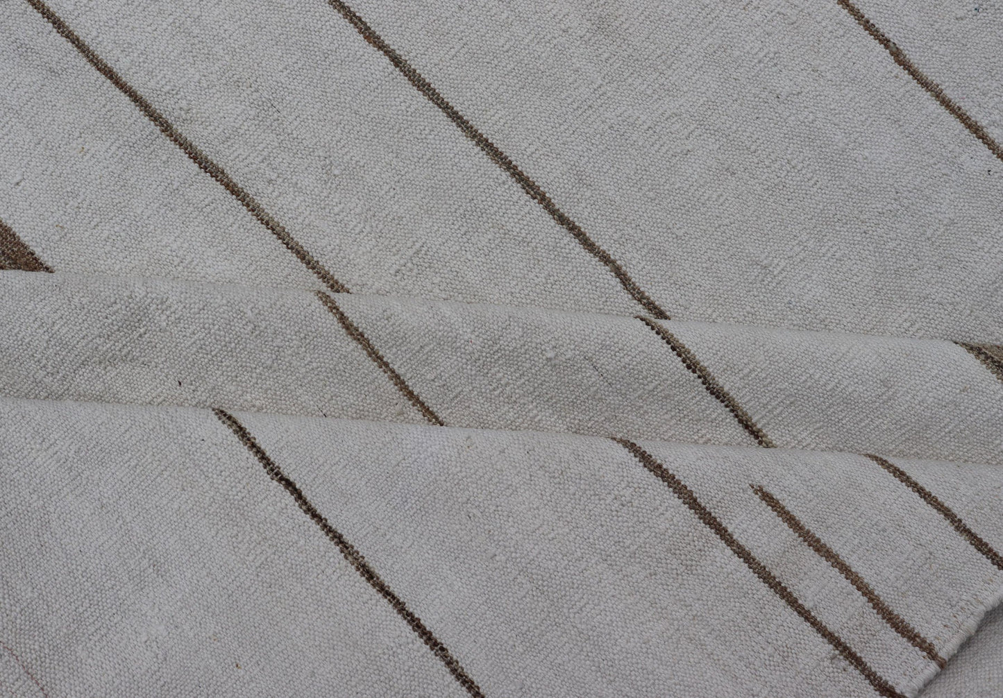 Oversized Afghan Flat Weave Kilim With Modern Design in Ivory and Light Brown This large Kilim was hand woven with cotton. The background is shades of ivory with simple horizontal stripes in taupe - mocha brown color repeating down the length of t... - Keivan Woven ArtsAFG - 43443 - 20235Rug