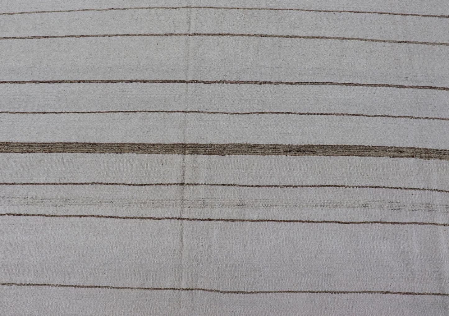 Oversized Afghan Flat Weave Kilim With Modern Design in Ivory and Light Brown This large Kilim was hand woven with cotton. The background is shades of ivory with simple horizontal stripes in taupe - mocha brown color repeating down the length of t... - Keivan Woven ArtsAFG - 43443 - 20235Rug