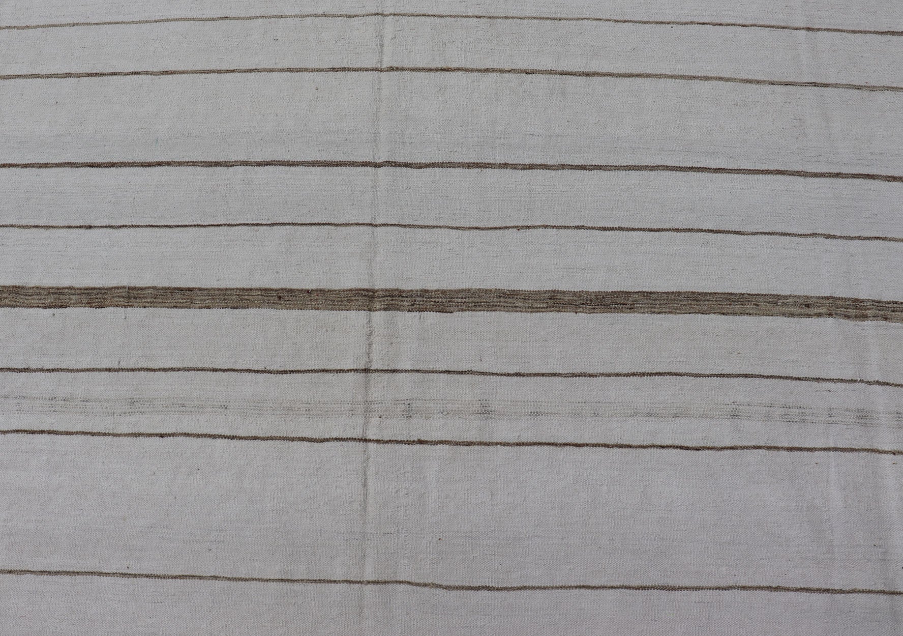 Oversized Afghan Flat Weave Kilim With Modern Design in Ivory and Light Brown This large Kilim was hand woven with cotton. The background is shades of ivory with simple horizontal stripes in taupe - mocha brown color repeating down the length of t... - Keivan Woven ArtsAFG - 43443 - 20235Rug