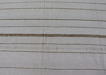 Oversized Afghan Flat Weave Kilim With Modern Design in Ivory and Light Brown This large Kilim was hand woven with cotton. The background is shades of ivory with simple horizontal stripes in taupe - mocha brown color repeating down the length of t... - Keivan Woven ArtsAFG - 43443 - 20235Rug