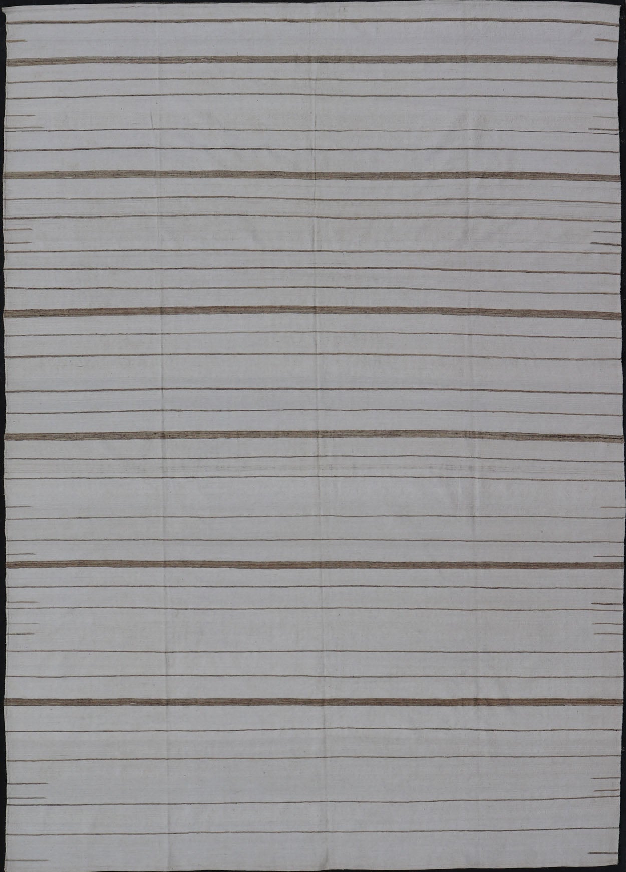 Oversized Afghan Flat Weave Kilim With Modern Design in Ivory and Light Brown This large Kilim was hand woven with cotton. The background is shades of ivory with simple horizontal stripes in taupe - mocha brown color repeating down the length of t... - Keivan Woven ArtsAFG - 43443 - 20235Rug