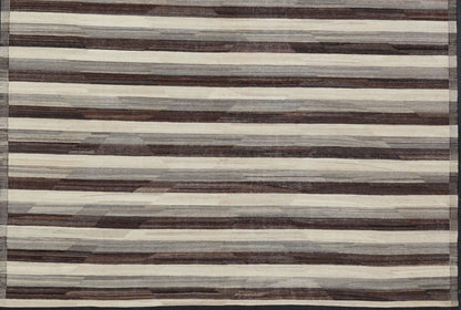 Large Hand - Woven Flat Weave Kilim in Cream, Taupe, and Dark Walnut With a modern casual feel to a traditional Kilim pattern, this piece features a horizontal striped pattern, repeating in ivory, taupe, and dark brown. These complimentary... - Keivan Woven ArtsAFG - 43444 - 20241Rug