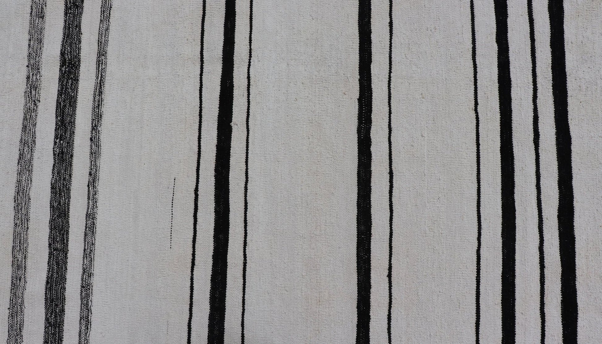 Hand - Woven Cotton Flat Weave Kilim with Geometric Stripe Design This modern Kilim was hand - woven with cotton in Afghanistan. This piece has no border, and a ivory background. The foreground is a minimal asymmetrical horizontal stripe pattern re... - Keivan Woven ArtsAFG - 43445 - 20223Rug