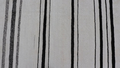 Hand - Woven Cotton Flat Weave Kilim with Geometric Stripe Design This modern Kilim was hand - woven with cotton in Afghanistan. This piece has no border, and a ivory background. The foreground is a minimal asymmetrical horizontal stripe pattern re... - Keivan Woven ArtsAFG - 43445 - 20223Rug