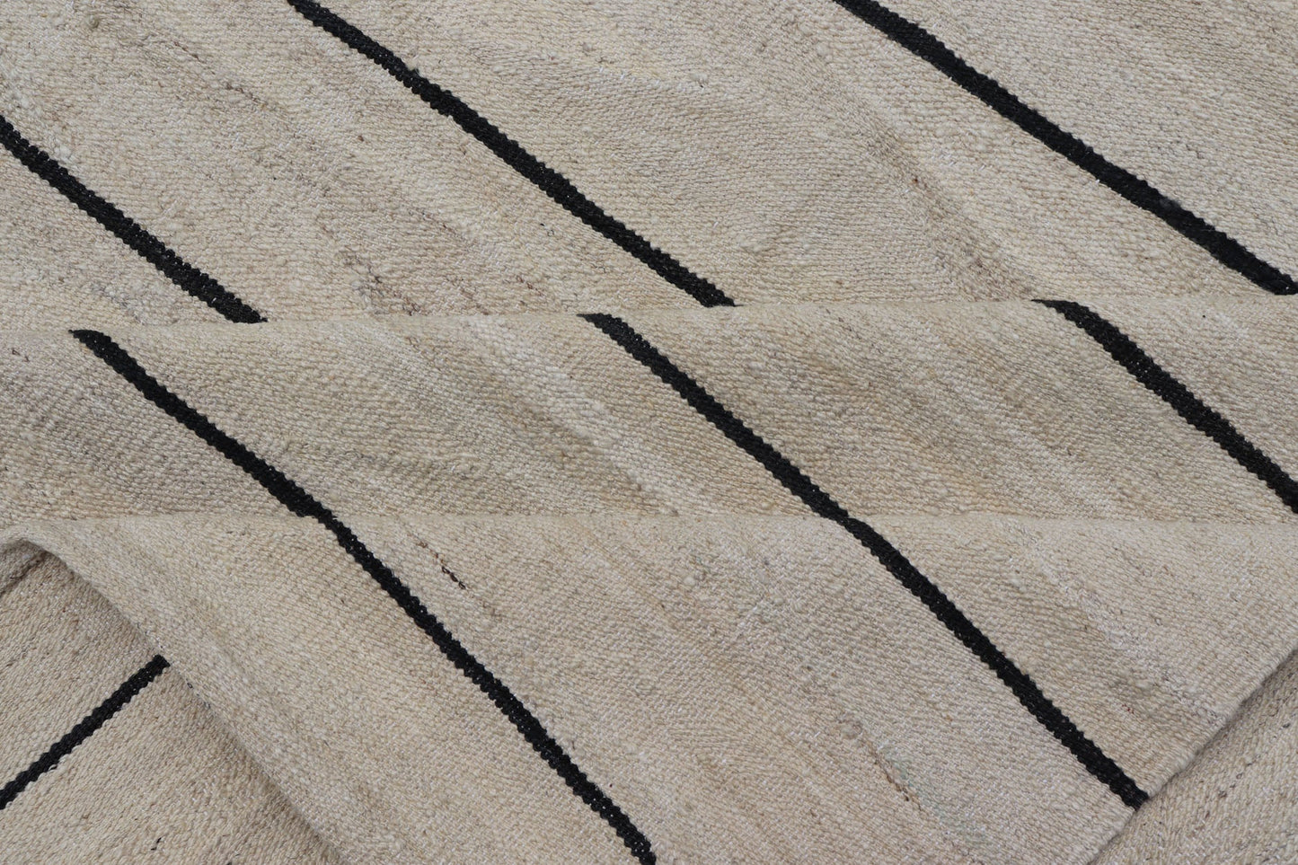 Large Modern Casual Afghan Kilim Hand - Woven In Black and Ivory Wool This modern Kilim features an abstract casual design with horizontal design reaching the other side. Colors are black and ivory. Measures; 13'3 x 15'7 Countr... - Keivan Woven ArtsAFG - 43446 - 20229Rug