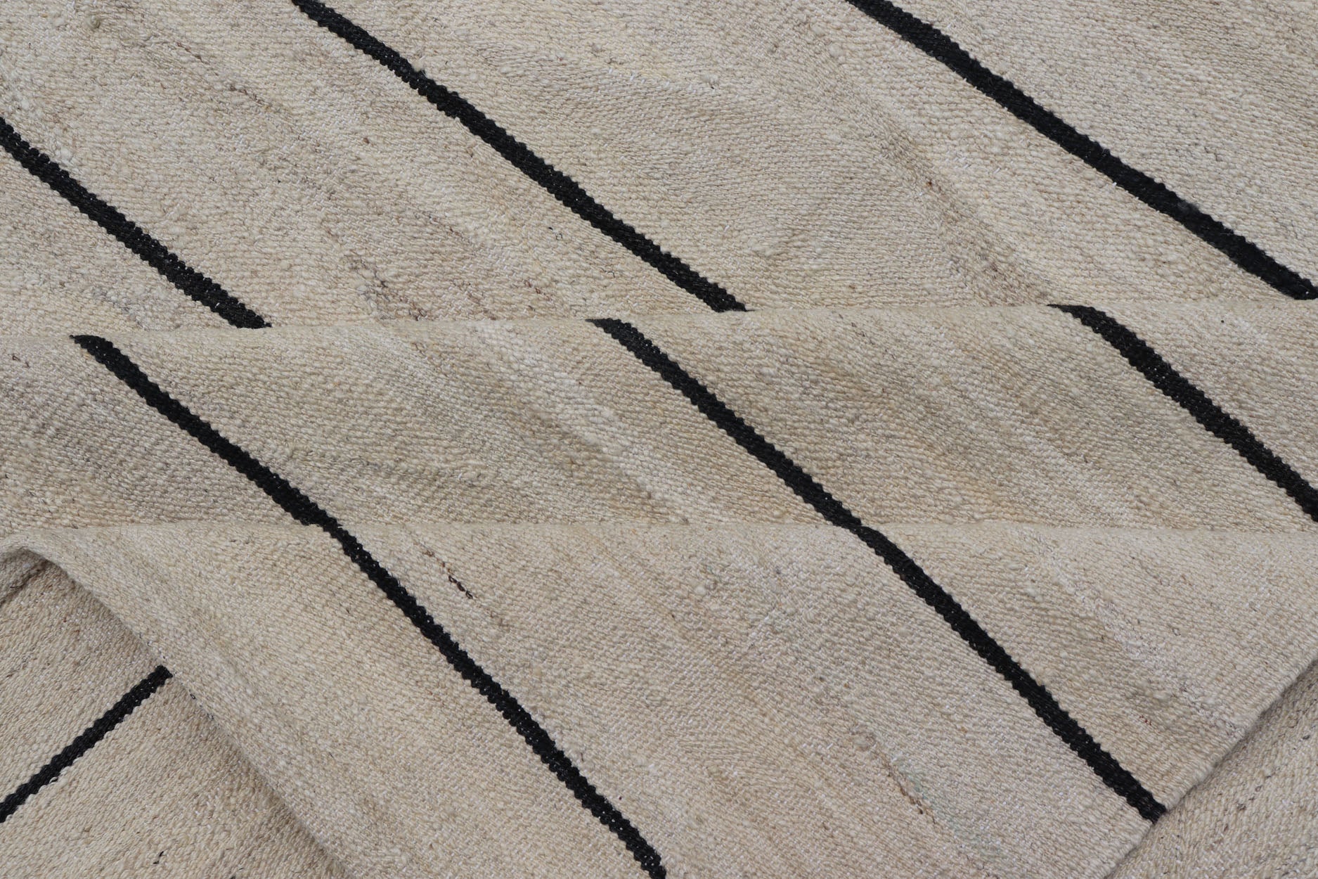 Large Modern Casual Afghan Kilim Hand - Woven In Black and Ivory Wool This modern Kilim features an abstract casual design with horizontal design reaching the other side. Colors are black and ivory. Measures; 13'3 x 15'7 Countr... - Keivan Woven ArtsAFG - 43446 - 20229Rug