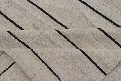 Large Modern Casual Afghan Kilim Hand - Woven In Black and Ivory Wool This modern Kilim features an abstract casual design with horizontal design reaching the other side. Colors are black and ivory. Measures; 13'3 x 15'7 Countr... - Keivan Woven ArtsAFG - 43446 - 20229Rug