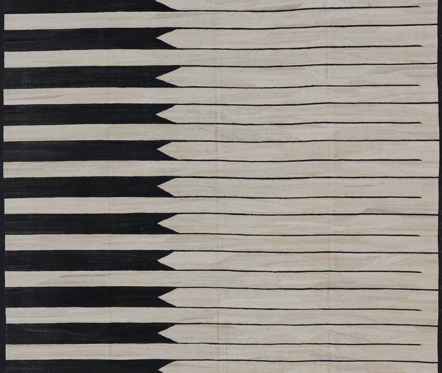 Large Modern Casual Afghan Kilim Hand - Woven In Black and Ivory Wool This modern Kilim features an abstract casual design with horizontal design reaching the other side. Colors are black and ivory. Measures; 13'3 x 15'7 Countr... - Keivan Woven ArtsAFG - 43446 - 20229Rug