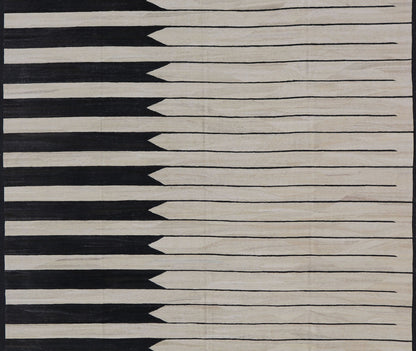 Large Modern Casual Afghan Kilim Hand - Woven In Black and Ivory Wool This modern Kilim features an abstract casual design with horizontal design reaching the other side. Colors are black and ivory. Measures; 13'3 x 15'7 Countr... - Keivan Woven ArtsAFG - 43446 - 20229Rug