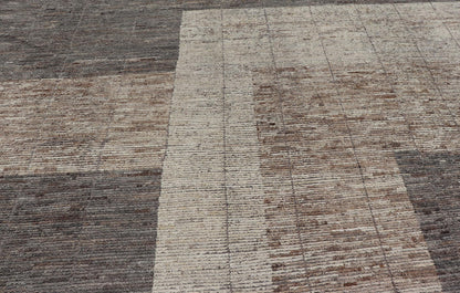 Large Modern Rug in Earth Tones with Square Size and Distressed Texture. Large architectural Modern Rug in Earth Tones with Square Size and Distressed Texture. Large Modern Casual Rug in minimalist design, modern design, with Square Modern Desi... - Keivan Woven ArtsAFG - 58200 - 21451Rug