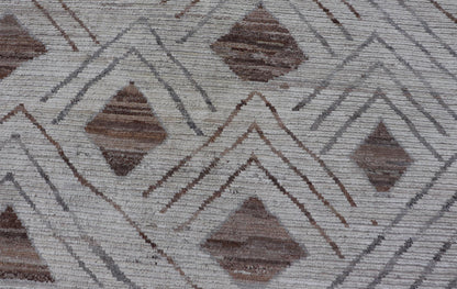 Fine Modern Rug in White & Light Brown Tones with Abstract & Geometric Design. Hand Knotted Modern Casual Sub - Geometric Tribal Design in Neutral Tones. Country of Origin: Afghanistan Keivan Woven Arts; AFG - 58215 Type: Modern Casual Design: Abstr... - Keivan Woven ArtsAFG - 58215 - 21547Rug
