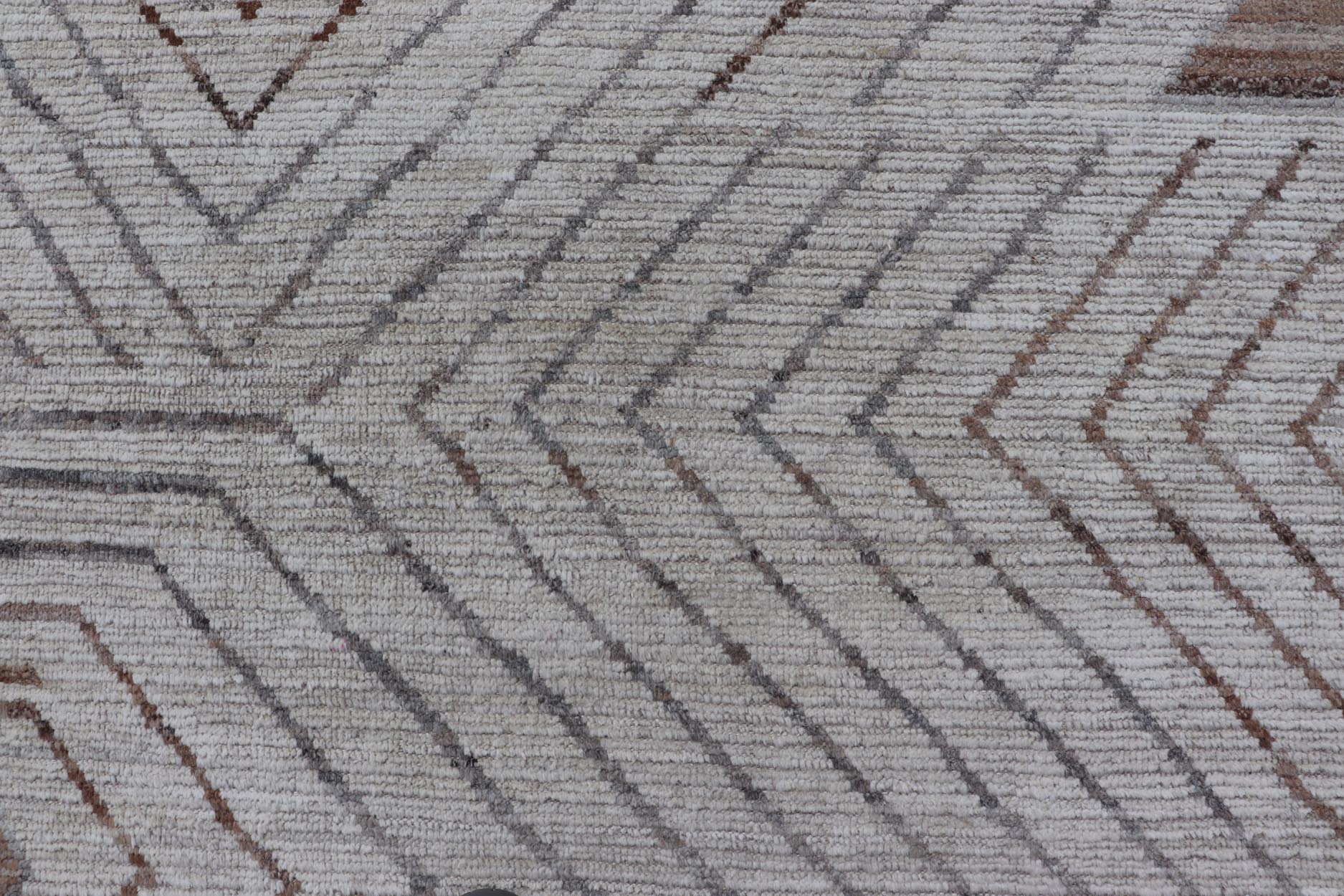 Fine Modern Rug in White & Light Brown Tones with Abstract & Geometric Design. Hand Knotted Modern Casual Sub - Geometric Tribal Design in Neutral Tones. Country of Origin: Afghanistan Keivan Woven Arts; AFG - 58215 Type: Modern Casual Design: Abstr... - Keivan Woven ArtsAFG - 58215 - 21547Rug