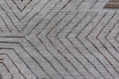 Fine Modern Rug in White & Light Brown Tones with Abstract & Geometric Design. Hand Knotted Modern Casual Sub - Geometric Tribal Design in Neutral Tones. Country of Origin: Afghanistan Keivan Woven Arts; AFG - 58215 Type: Modern Casual Design: Abstr... - Keivan Woven ArtsAFG - 58215 - 21547Rug