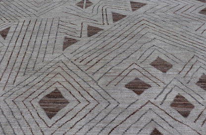 Fine Modern Rug in White & Light Brown Tones with Abstract & Geometric Design. Hand Knotted Modern Casual Sub - Geometric Tribal Design in Neutral Tones. Country of Origin: Afghanistan Keivan Woven Arts; AFG - 58215 Type: Modern Casual Design: Abstr... - Keivan Woven ArtsAFG - 58215 - 21547Rug