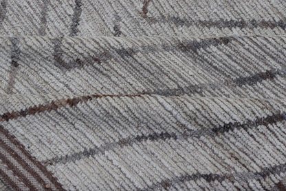 Fine Modern Rug in White & Light Brown Tones with Abstract & Geometric Design. Hand Knotted Modern Casual Sub - Geometric Tribal Design in Neutral Tones. Country of Origin: Afghanistan Keivan Woven Arts; AFG - 58215 Type: Modern Casual Design: Abstr... - Keivan Woven ArtsAFG - 58215 - 21547Rug