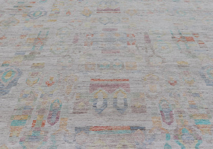 Large Hand Knotted Tribal Design Rug in off white With Pop of cheerful Colors. Hand Knotted Modern Rug in off White background and variety of light and fun colors and motifs. Keivan Woven Arts; rug / AFG - 58248 Country of Origin: Afghanistan Type... - Keivan Woven ArtsAFG - 58248 - 21553Rug
