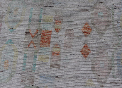 Large Hand Knotted Tribal Design Rug in off white With Pop of cheerful Colors. Hand Knotted Modern Rug in off White background and variety of light and fun colors and motifs. Keivan Woven Arts; rug / AFG - 58248 Country of Origin: Afghanistan Type... - Keivan Woven ArtsAFG - 58248 - 21553Rug